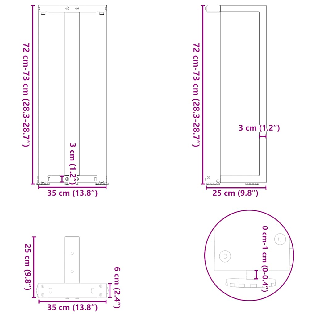 konsolbordben T-formet 2 stk. antracit 38x25x(72-73) cm stål