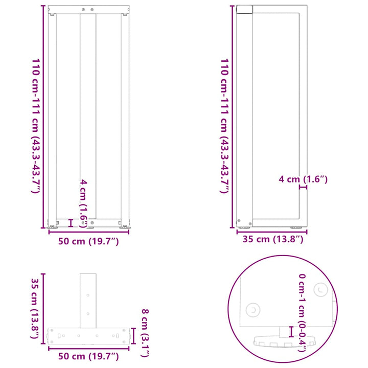 barbordsben T-formet 2 stk. sort 50x35x(110-111) cm stål