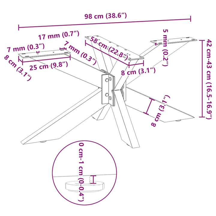 sofabordben edderkopformet sort 98x58x(42-43) cm stål