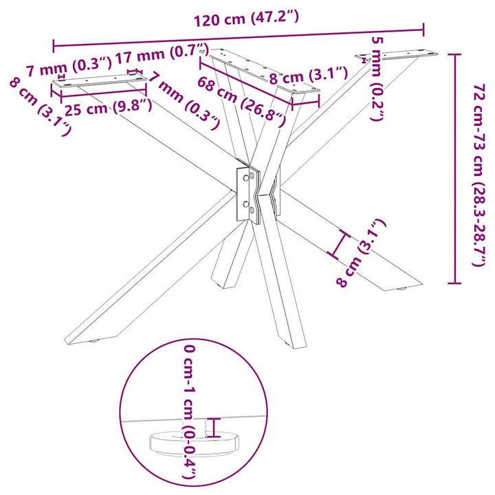 spisebordben edderkopformet hvid 120x68x(72-73) cm stål