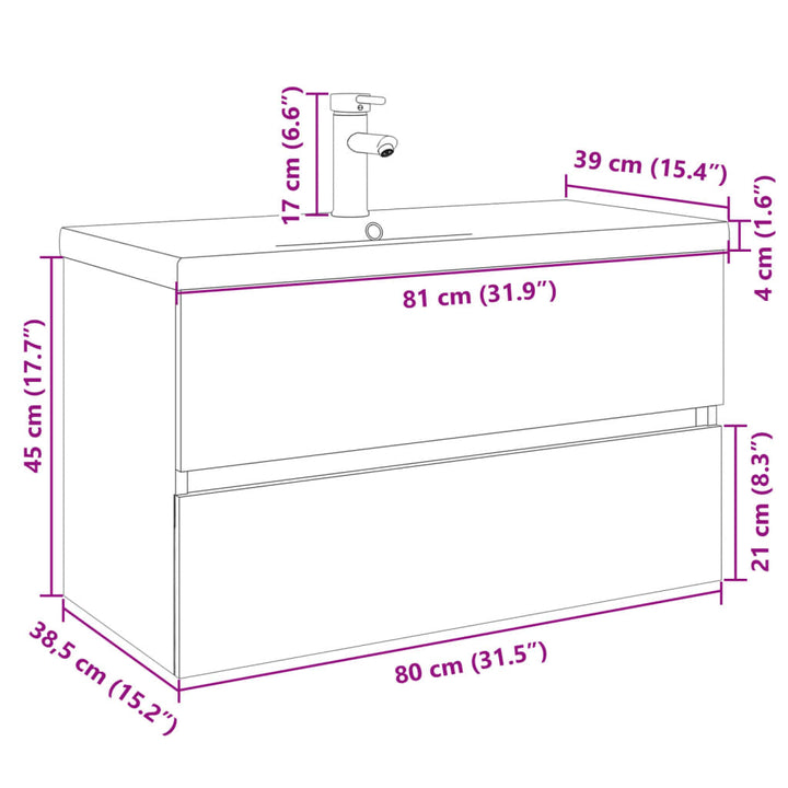 møbelsæt til badeværelse 2 dele keramik og konstrueret træ