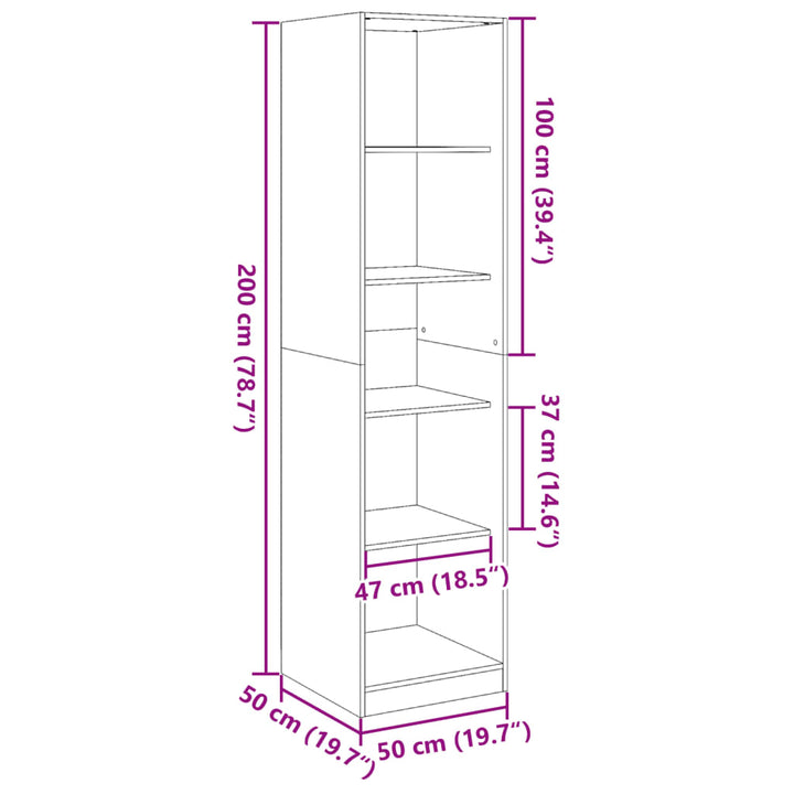 klædeskab 50x50x200 cm konstrueret træ røget egetræsfarve