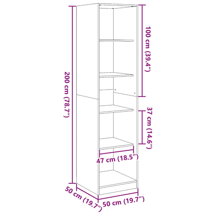 klædeskab 50x50x200 cm konstrueret træ gammelt træ-look