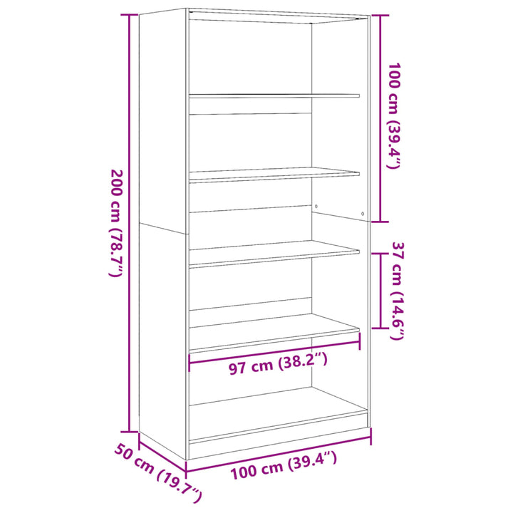 klædeskab 100x50x200 cm konstrueret træ sonoma-eg