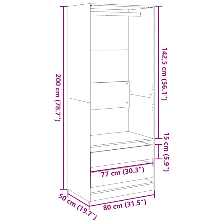 klædeskab 80x50x200 cm konstrueret træ sonoma-eg
