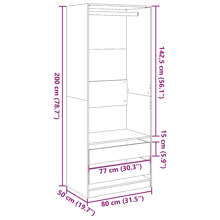 klædeskab 80x50x200 cm konstrueret træ egetræsfarve