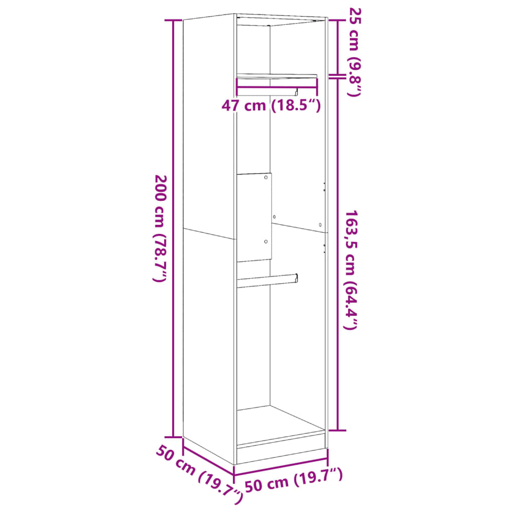 klædeskab 50x50x200 cm konstrueret træ betongrå