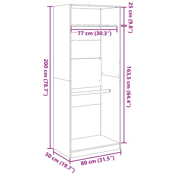 klædeskab 80x50x200 cm konstrueret træ gammelt træ-look