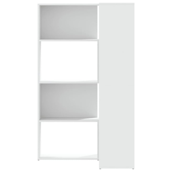 bogreol til hjørne 85x85x140 cm 4 hylder konstrueret træ hvid