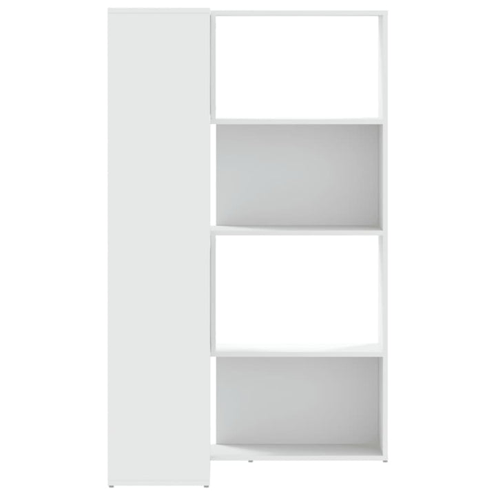 bogreol til hjørne 85x85x140 cm 4 hylder konstrueret træ hvid