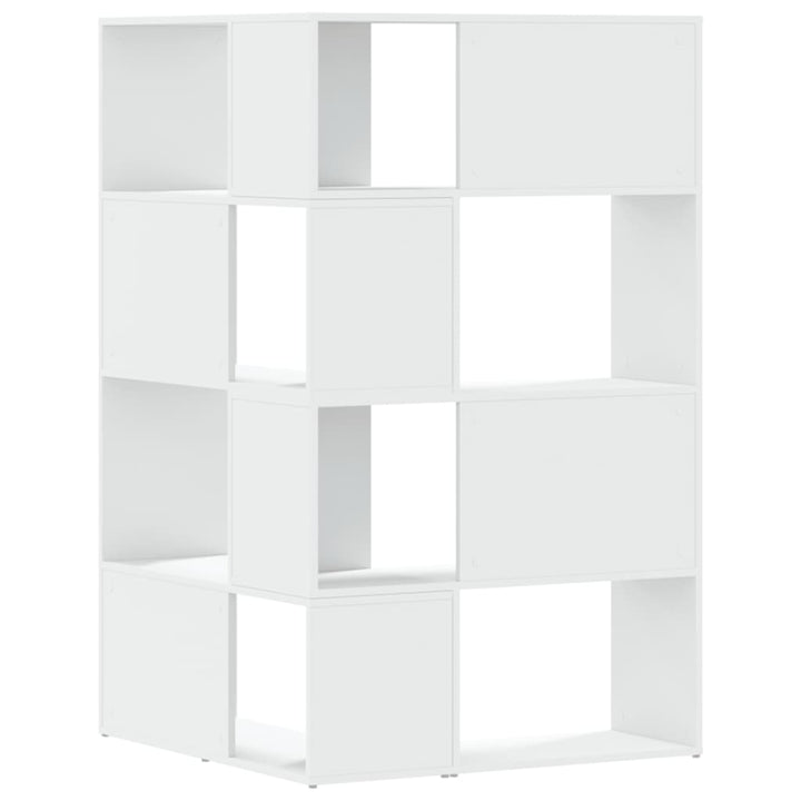 bogreol til hjørne 85x85x140 cm 4 hylder konstrueret træ hvid