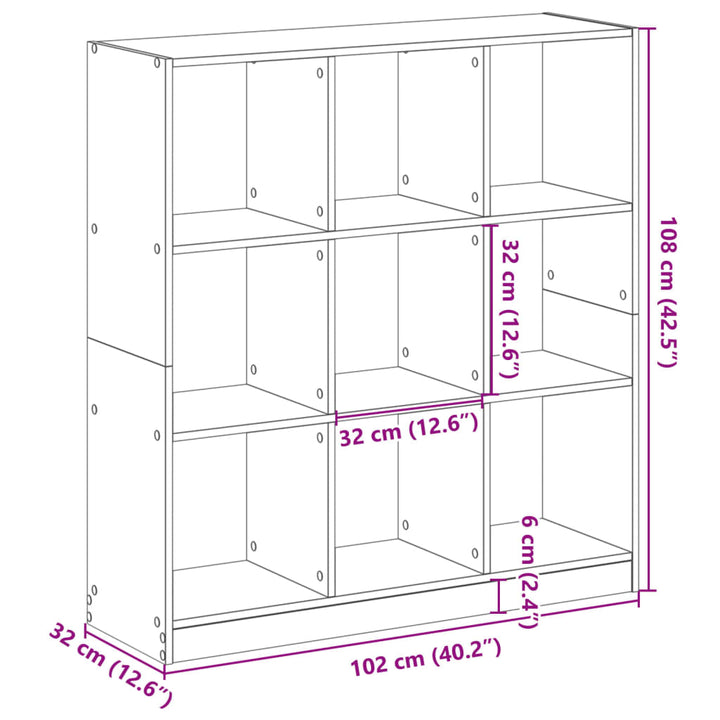 bogreol 102x32x108 cm konstrueret træ sonoma-eg