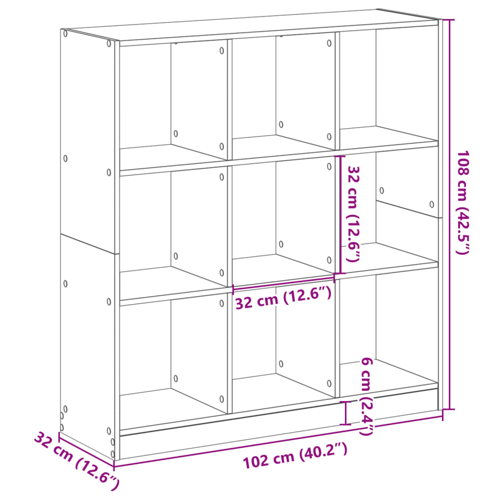 bogreol 102x32x109 cm konstrueret træ egetræsfarve