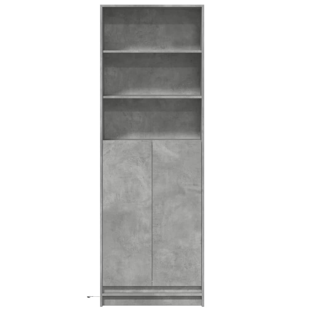 skab med LED-lys 69x32,5x200 cm konstrueret træ betongrå