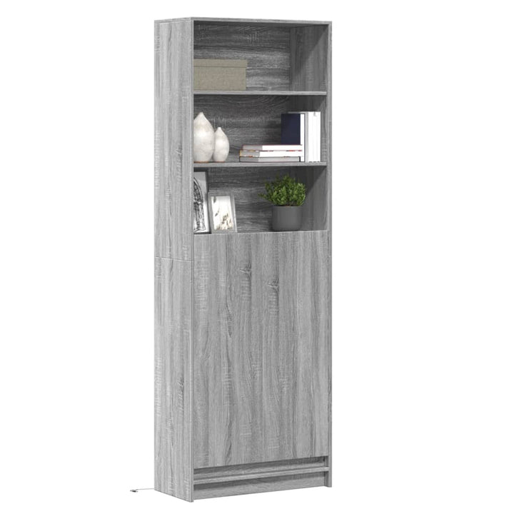 skab med LED-lys 69x32,5x200 cm konstrueret træ grå sonoma-eg