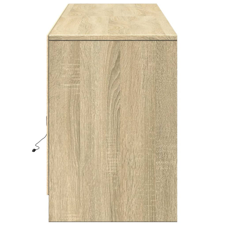 tv-bord med LED-lys 180x34x50 cm konstrueret træ sonoma-eg