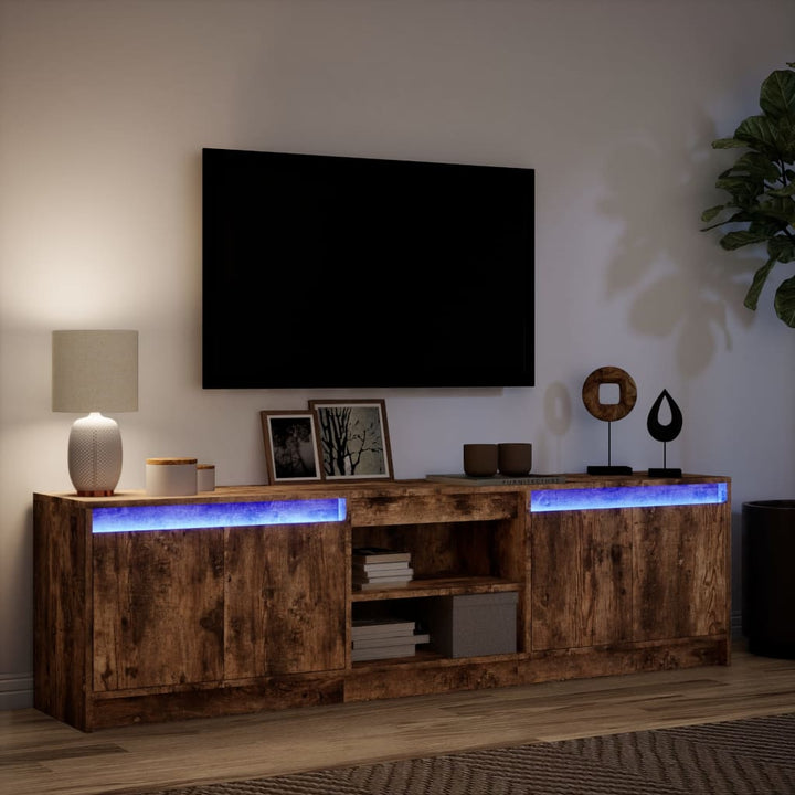 tv-bord m. LED-lys 180x34x50 cm konstrueret træ røget eg
