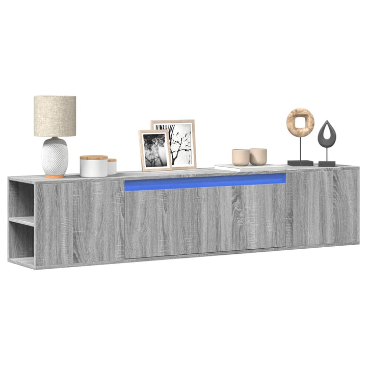 væghængt tv-bord med LED-lys 180x31x39,5 cm grå sonoma-eg