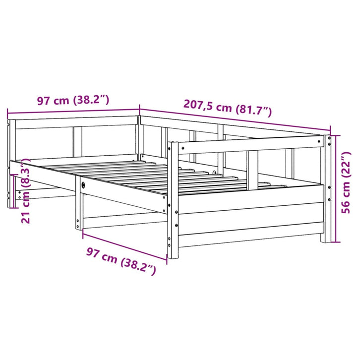 daybed uden madras 90x200 cm massivt fyrretræ hvid