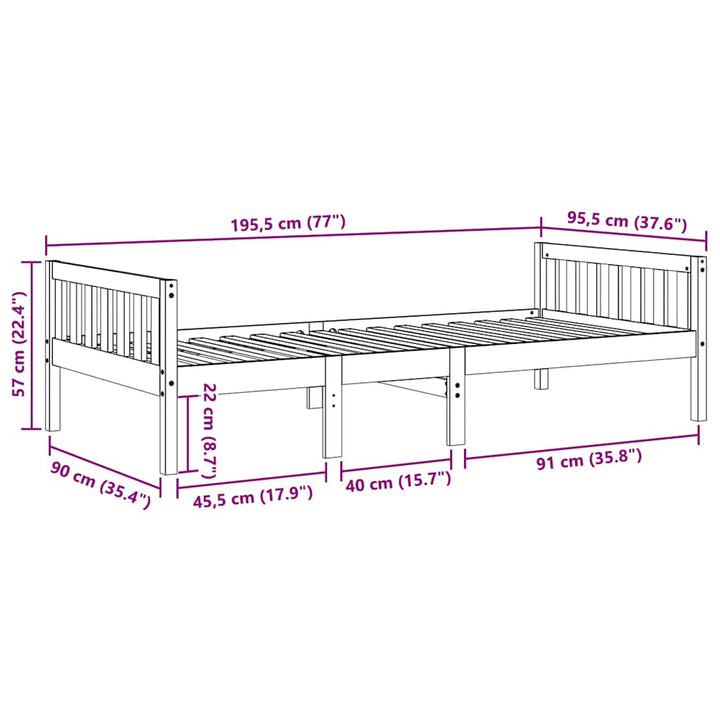juniorseng uden madras 90x190 cm massivt fyrretræ