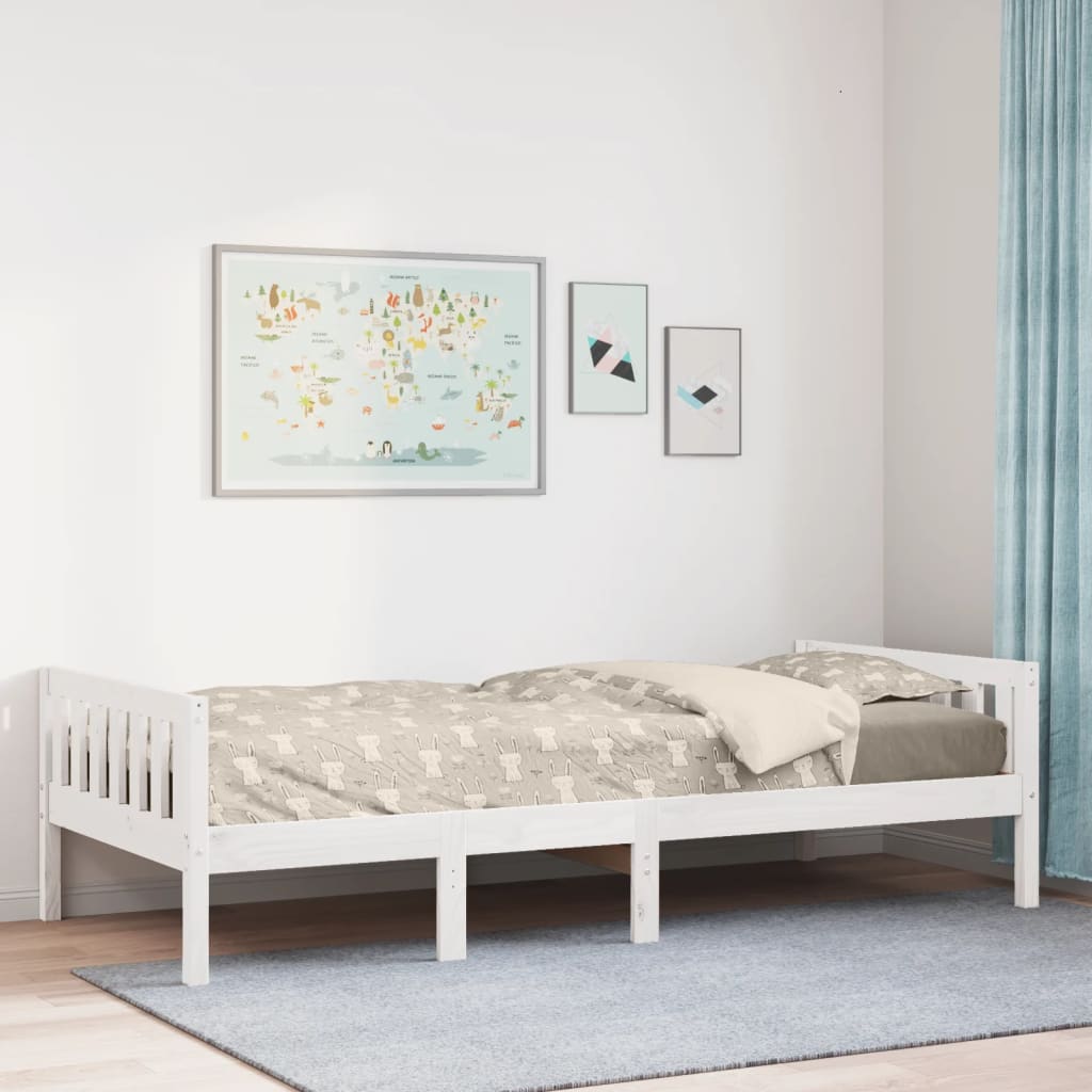 juniorseng uden madras 90x190 cm massivt fyrretræ hvid