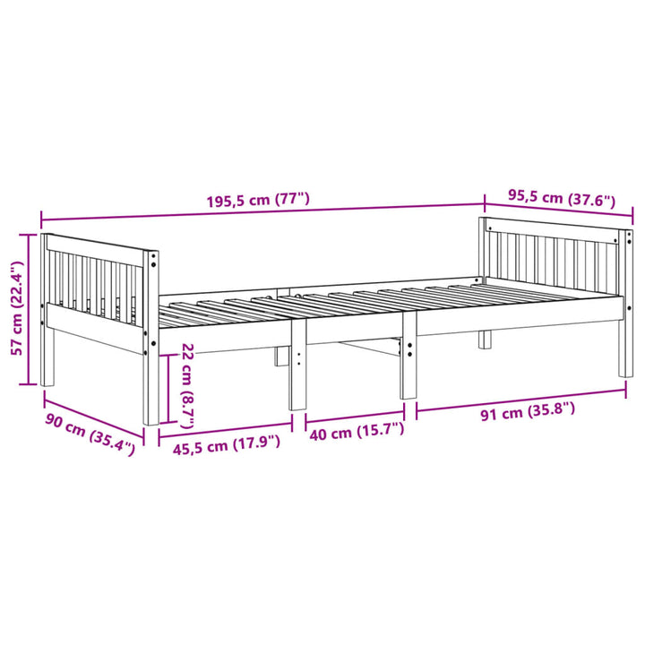 juniorseng uden madras 90x190 cm massivt fyrretræ gyldenbrun