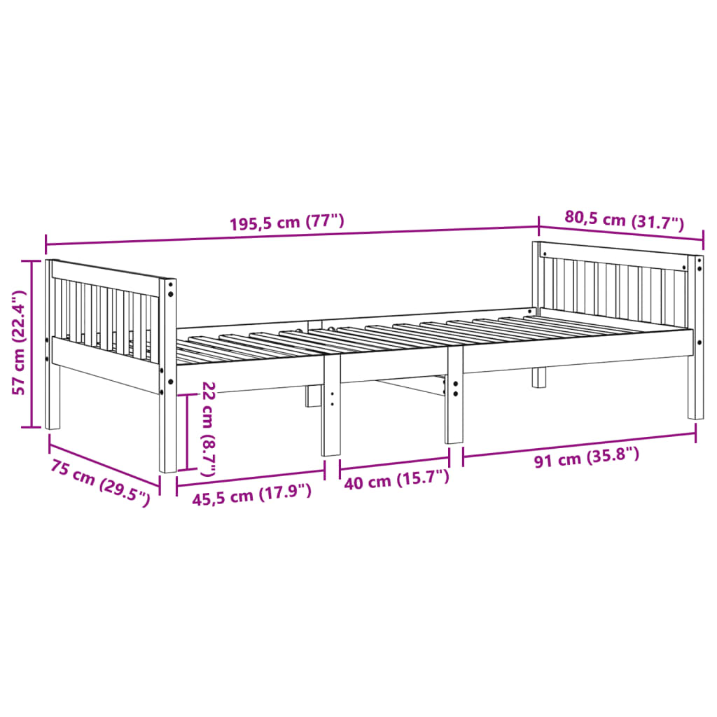 juniorseng uden madras 75x190 cm massivt fyrretræ hvid