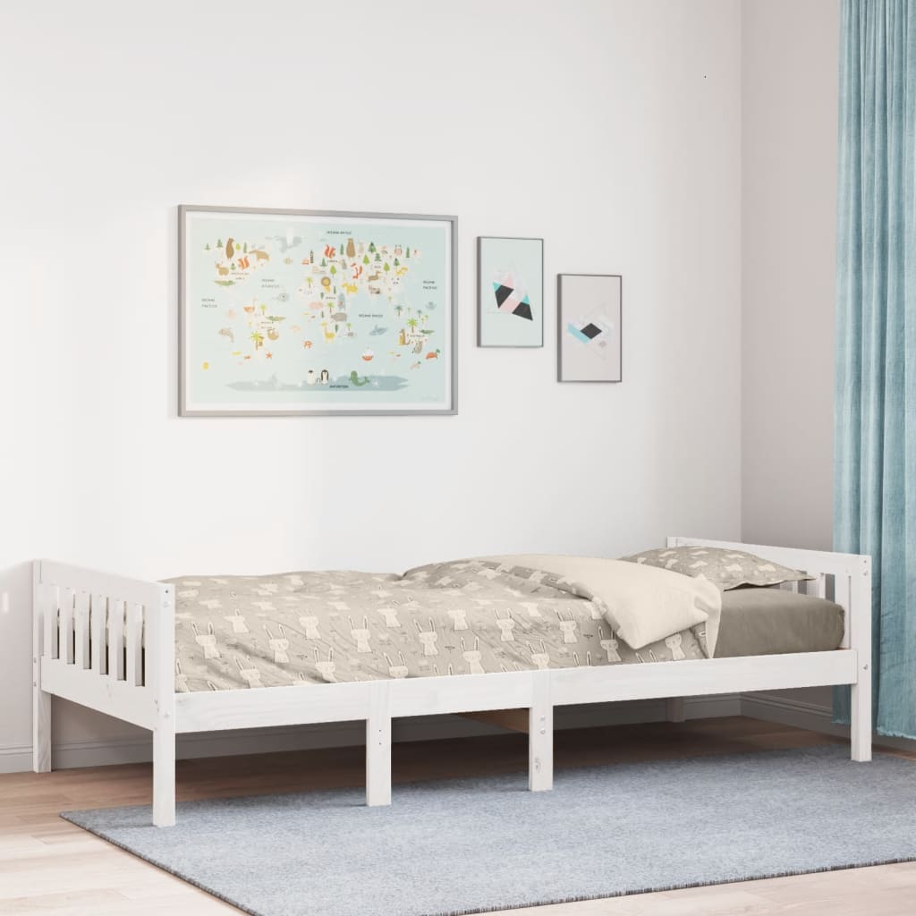 juniorseng uden madras 75x190 cm massivt fyrretræ hvid