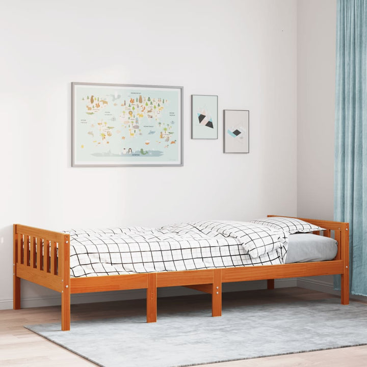 juniorseng uden madras 75x190 cm massivt fyrretræ gyldenbrun