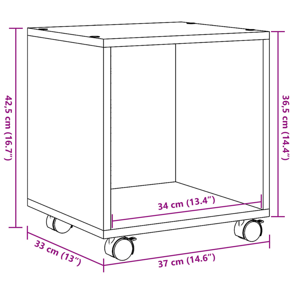 rullebord 37x33x42,5 cm konstrueret træ sonoma-eg