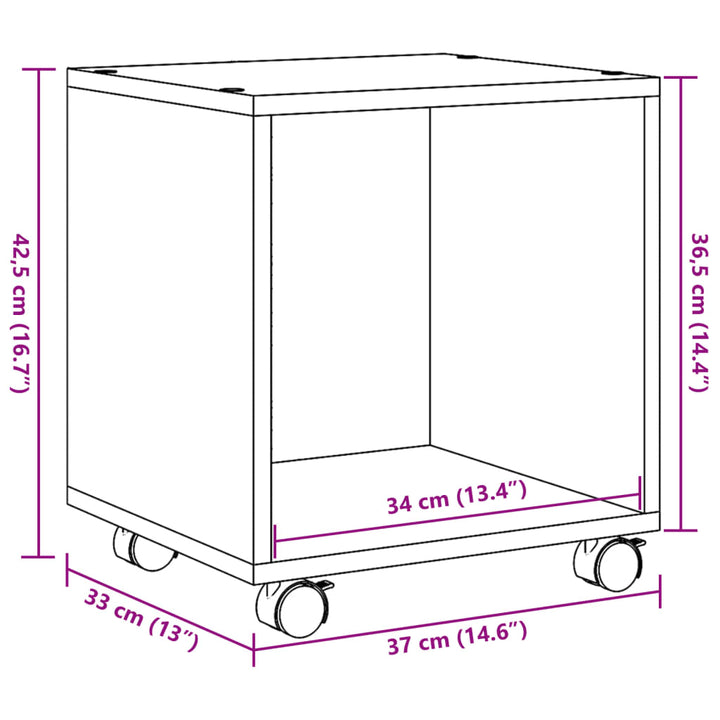 rullebord 37x33x42,5 cm konstrueret træ betongrå