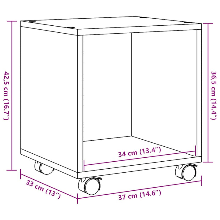 rullebord 37x33x42,5 cm konstrueret træ egetræsfarve
