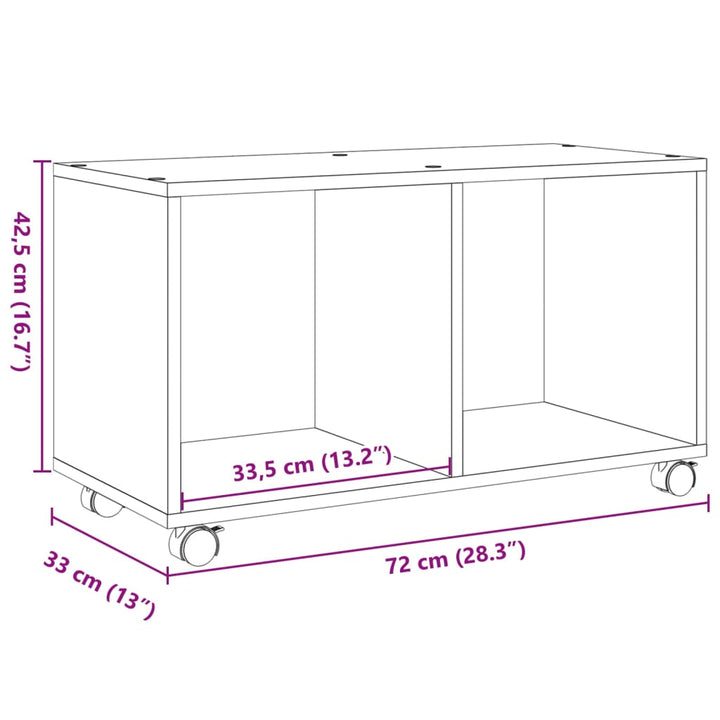 rullebord 72x33x42,5 cm konstrueret træ røget egetræsfarve
