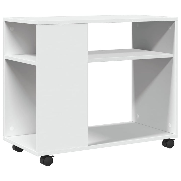 sidebord med hjul 70x35x60 cm konstrueret træ hvid