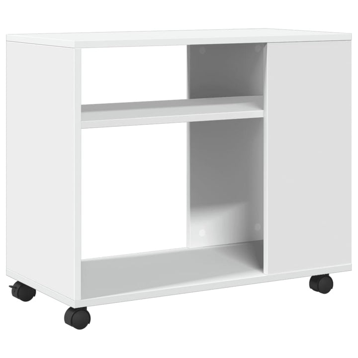 sidebord med hjul 70x35x60 cm konstrueret træ hvid