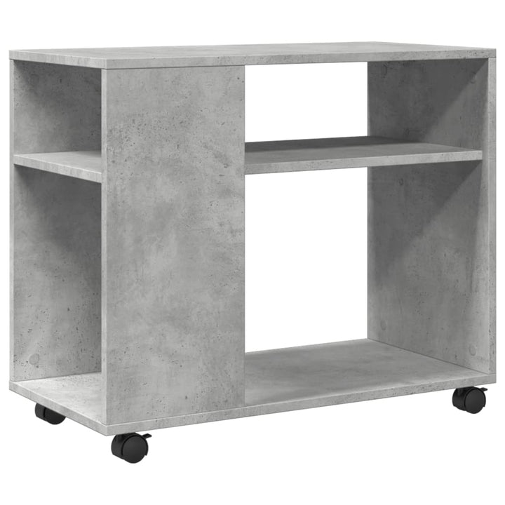 sidebord med hjul 70x35x60 cm konstrueret træ betongrå