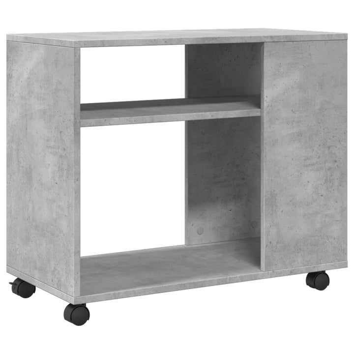 sidebord med hjul 70x35x60 cm konstrueret træ betongrå