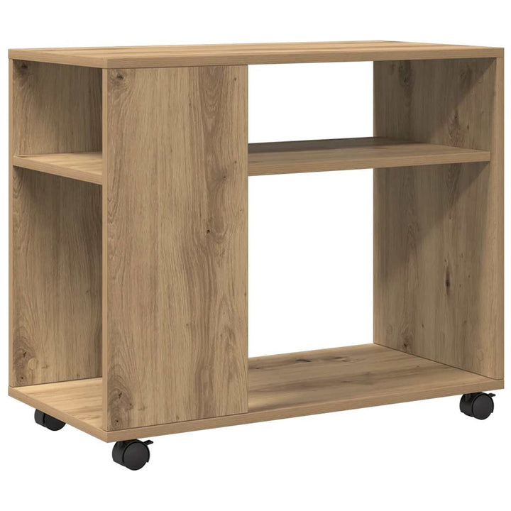 sidebord med hjul 70x35x60 cm konstrueret træ egetræsfarve