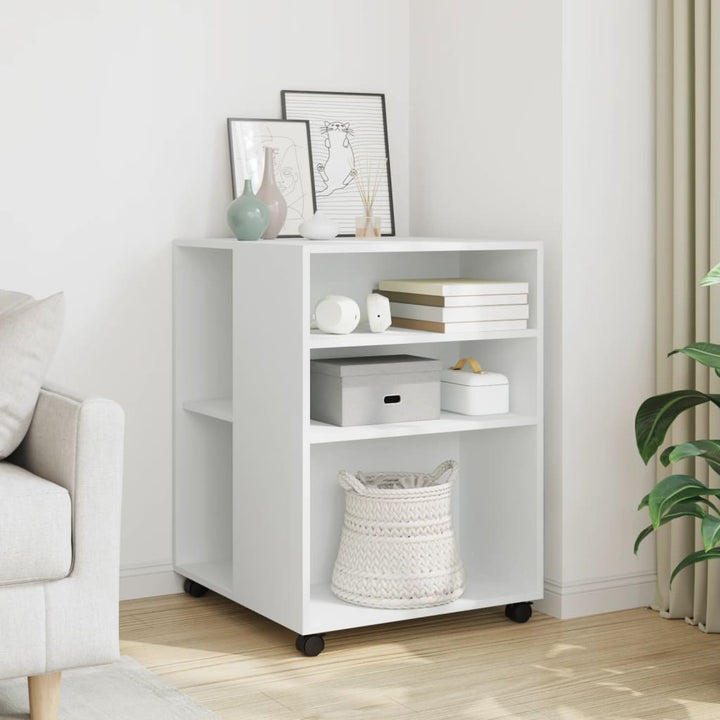 sidebord med hjul 55x60x78 cm konstrueret træ hvid