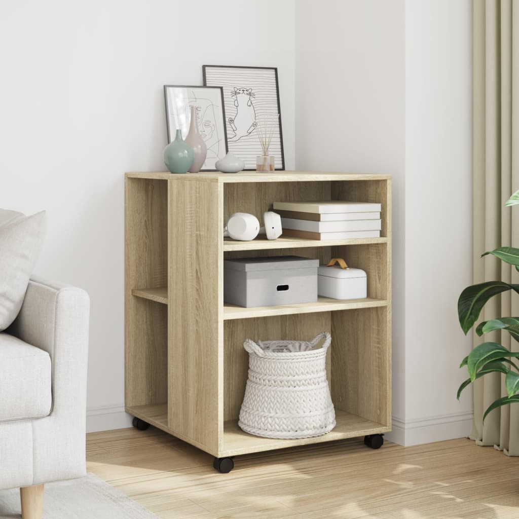 sidebord med hjul 55x60x78 cm konstrueret træ sonoma-eg