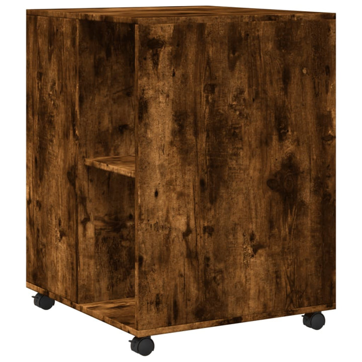 sidebord med hjul 55x60x78 cm konstrueret træ røget egetræ