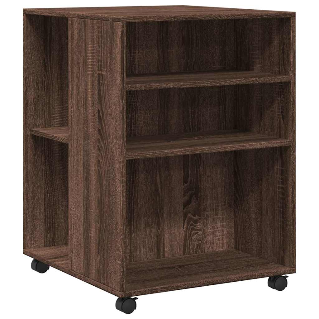 sidebord med hjul 55x60x78 cm konstrueret træ brunt egetræ