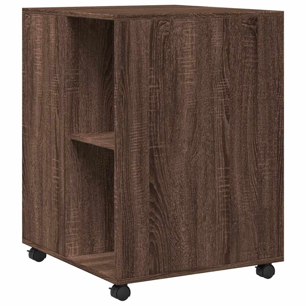 sidebord med hjul 55x60x78 cm konstrueret træ brunt egetræ