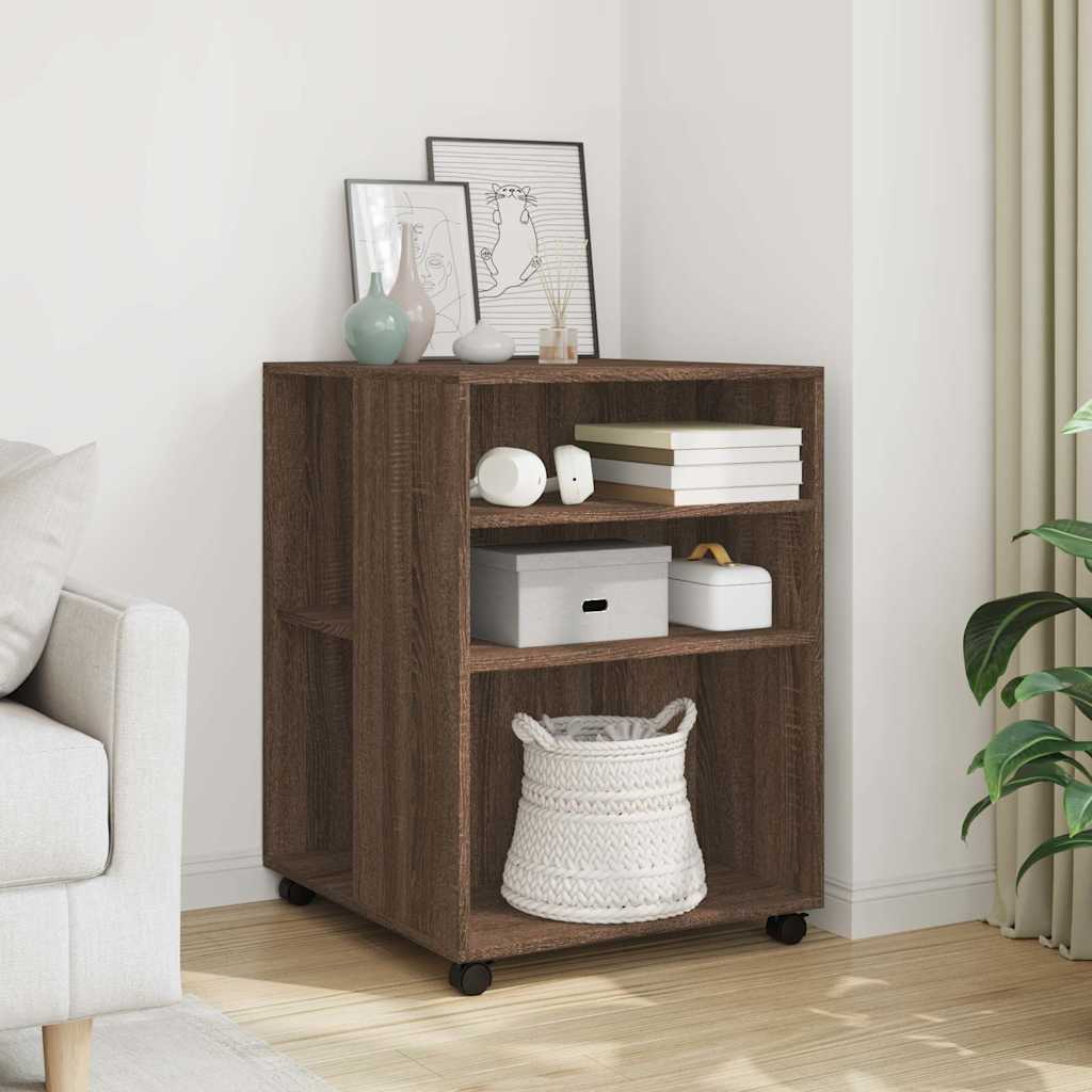 sidebord med hjul 55x60x78 cm konstrueret træ brunt egetræ