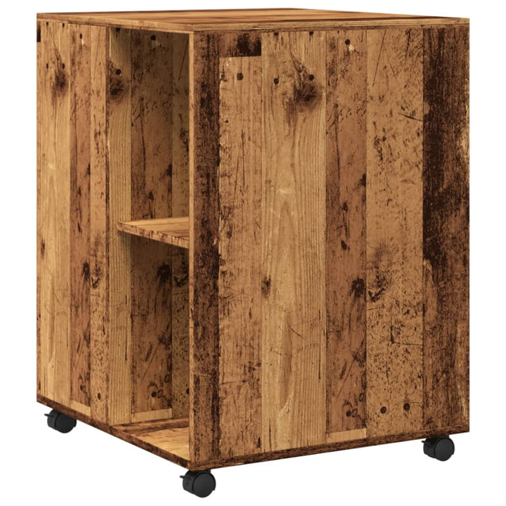 sidebord med hjul 55x60x78 cm konstrueret træ gammelt trælook