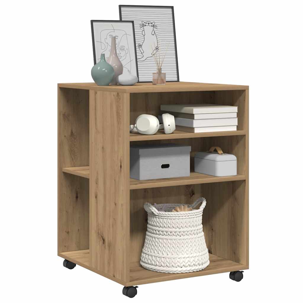 sidebord med hjul 55x60x78 cm konstrueret træ egetræsfarve