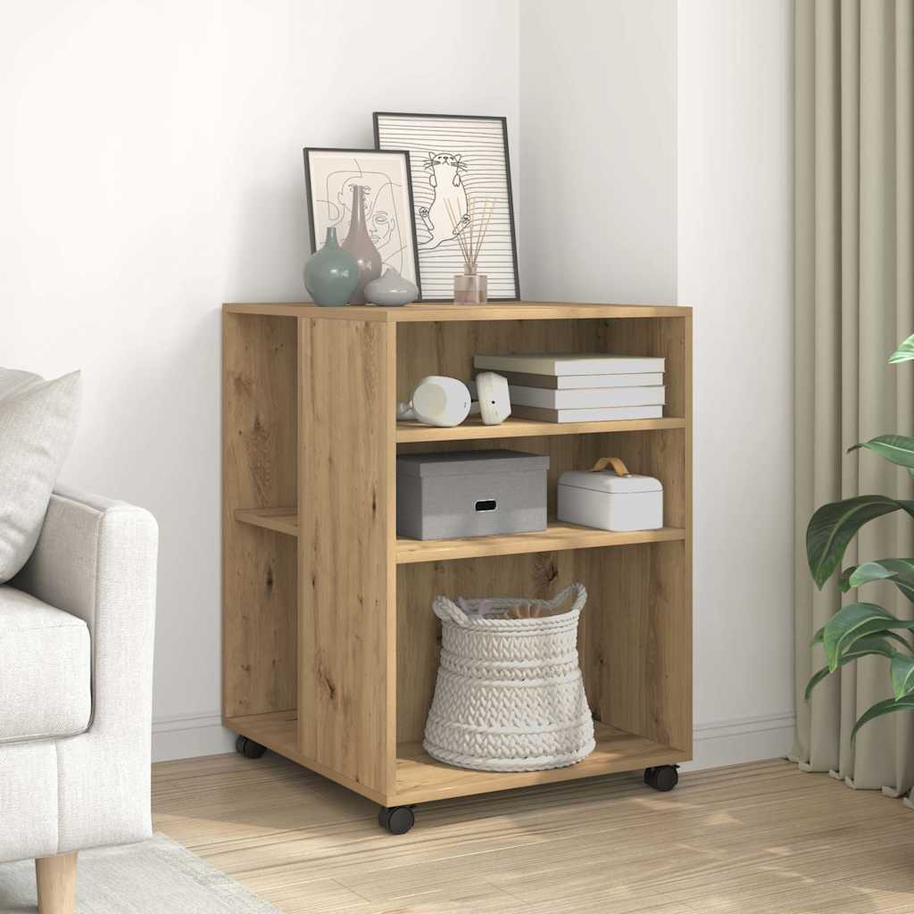 sidebord med hjul 55x60x78 cm konstrueret træ egetræsfarve