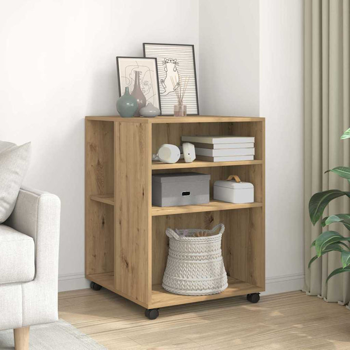 sidebord med hjul 55x60x78 cm konstrueret træ egetræsfarve