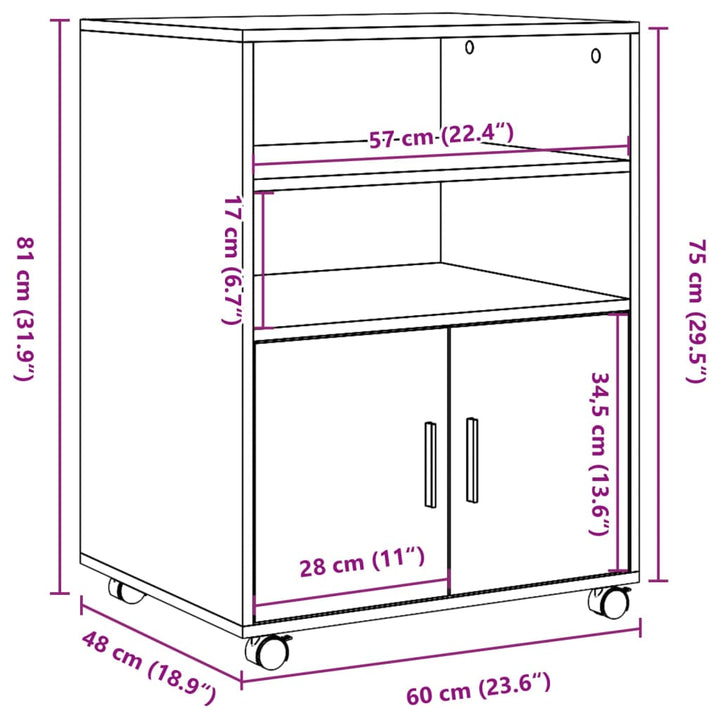 rullebord 60x48x81 cm konstrueret træ hvid