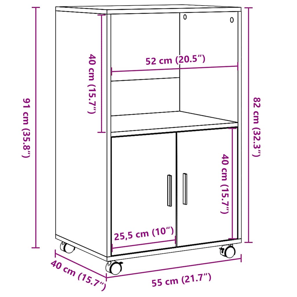 rullebord 55x40x91 cm konstrueret træ gammelt trælook